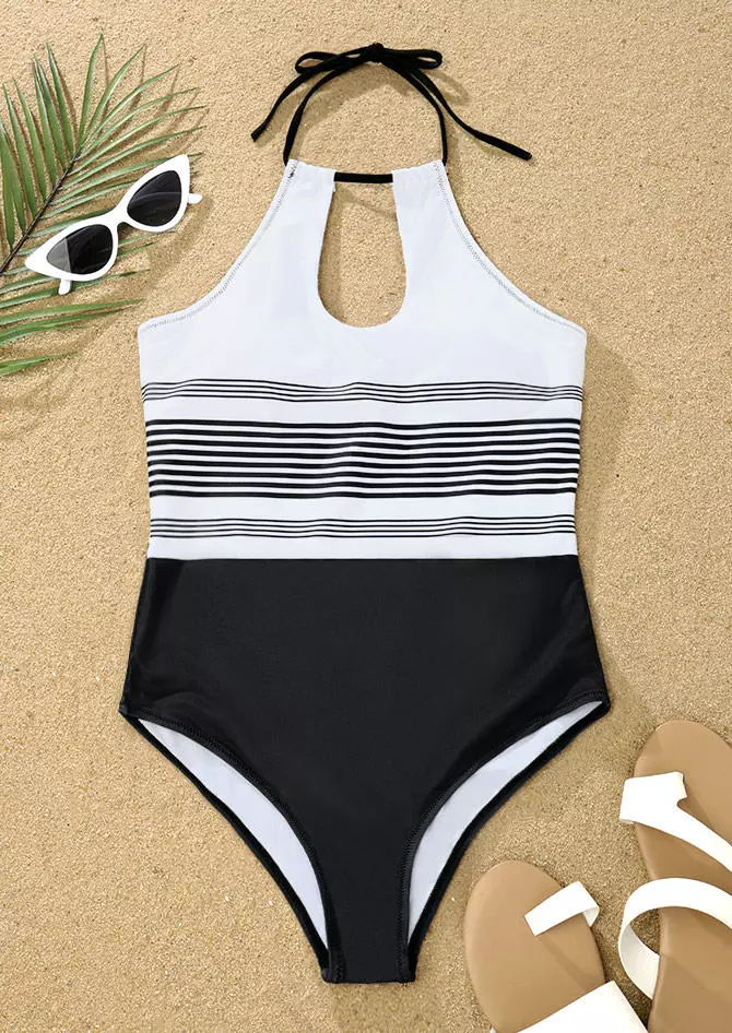 Striped Color Block Cut Out One-Piece Swimsuit 7 Striped Color Block Cut Out One-Piece Swimsuit - Image 5