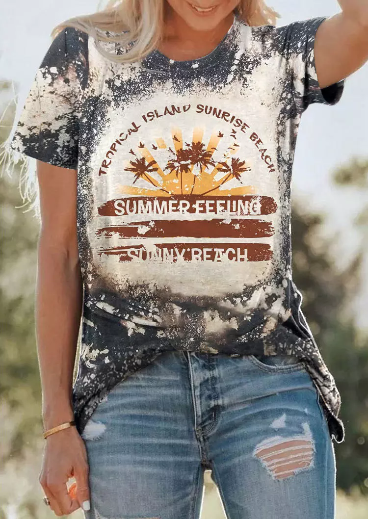 Summer Feeling Sunny Beach Tropical Island Sunrise Beach T-Shirt Tee - Gray 4 Summer Feeling Sunny Beach Tropical Island Sunrise Beach T-Shirt Tee - Gray - Image 2