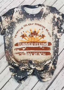 Summer Feeling Sunny Beach Tropical Island Sunrise Beach T-Shirt Tee - Gray