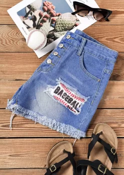 Mom Baseball Leopard Pocket Button Denim Shorts - Blue 8 Mom Baseball Leopard Pocket Button Denim Shorts - Blue -Garment Sale Store SCM013153 1 32950384079863 124