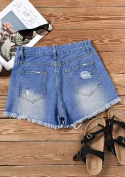 Mom Baseball Leopard Pocket Button Denim Shorts - Blue 9 Mom Baseball Leopard Pocket Button Denim Shorts - Blue -Garment Sale Store SCM013153 1 32950384112367 124