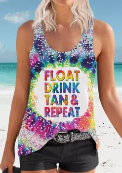 Float Drink Tan & Repeat Glitter Racerback Tank