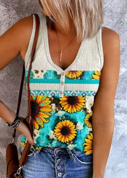 Sunflower Aztec Geometric Snap Button Casual Tank