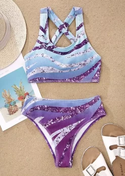 Gradient Zebra Striped Criss-Cross Bikini Set 8 Gradient Zebra Striped Criss-Cross Bikini Set -Garment Sale Store SCM013199 1 30813893272251 124