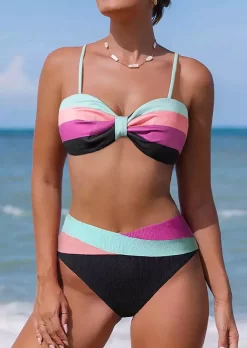 Color Block Ruched Bikini Set