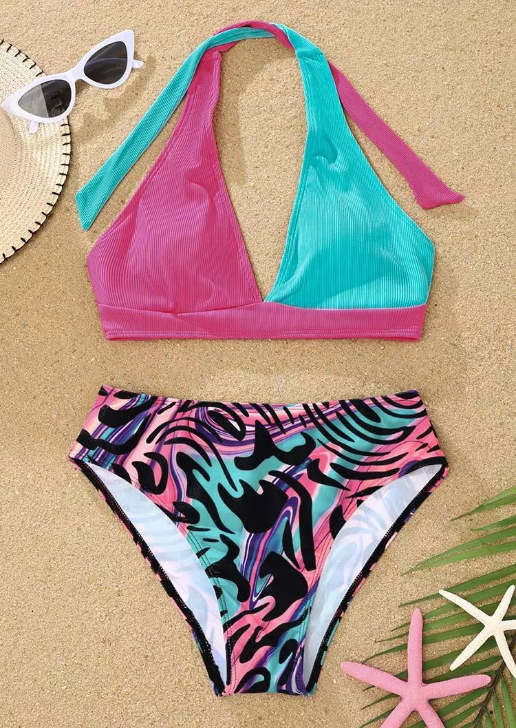 Leopard Color Block Halter Bikini Set 4 Leopard Color Block Halter Bikini Set - Image 2