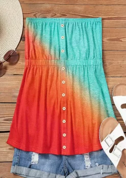 Gradient Ruffled Button Strapless Bandeau Tank -Garment Sale Store SCM013275 1 22390700718570 124