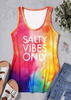 Salty Vibes Only Tie Dye Ribbed Tank -Garment Sale Store SCM013284 1 22072228743003 124