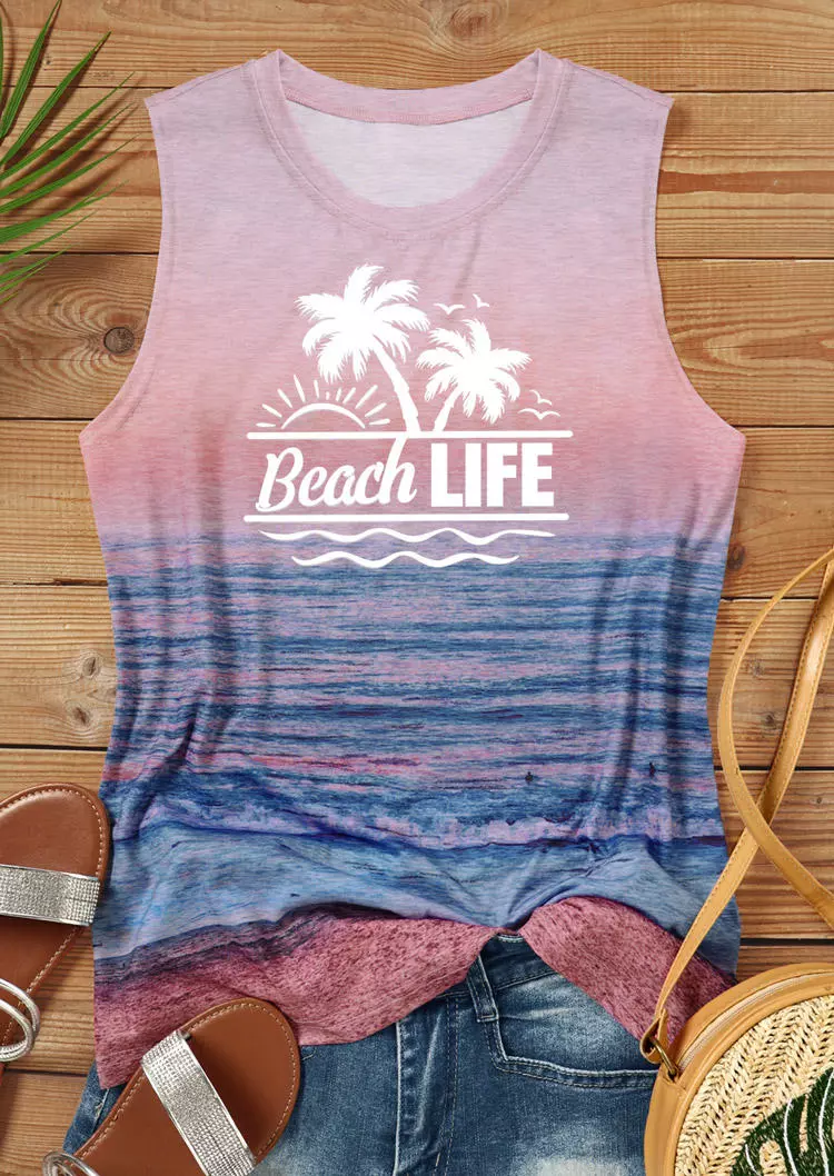 Beach Life Coconut Tree Gradient O-Neck Tank 4 Beach Life Coconut Tree Gradient O-Neck Tank - Image 2