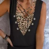 Leopard Criss-Cross Button Fake Two-Piece Tank - Black 1 Leopard Criss-Cross Button Fake Two-Piece Tank - Black -Garment Sale Store SCM013327 4 30930880404988 124
