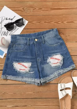 Baseball Patch Pocket Denim Shorts - Blue -Garment Sale Store SCM013331 1 32921098195559 124