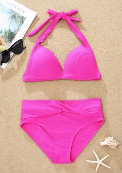 Ruched Halter Tie Bikini Set - Rose Red 8 Ruched Halter Tie Bikini Set - Rose Red -Garment Sale Store SCM013411 2 33039756402011 124