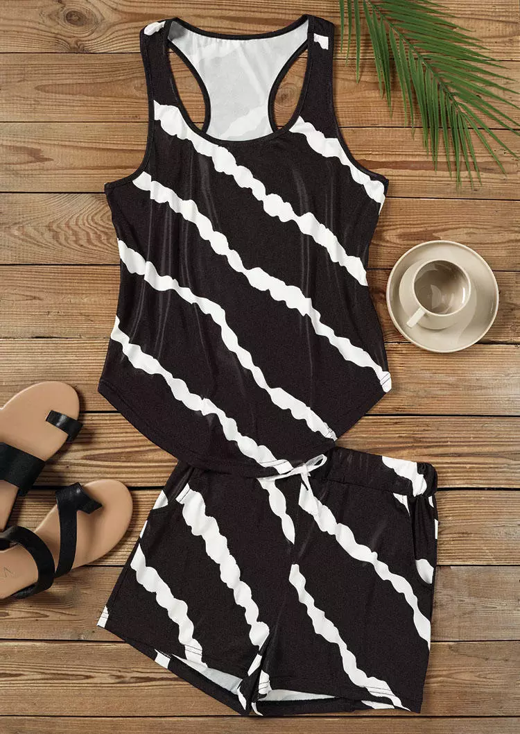 Striped Tie Dye Racerback Tank And Tie Shorts Pajamas Set 4 Striped Tie Dye Racerback Tank And Tie Shorts Pajamas Set - Image 2