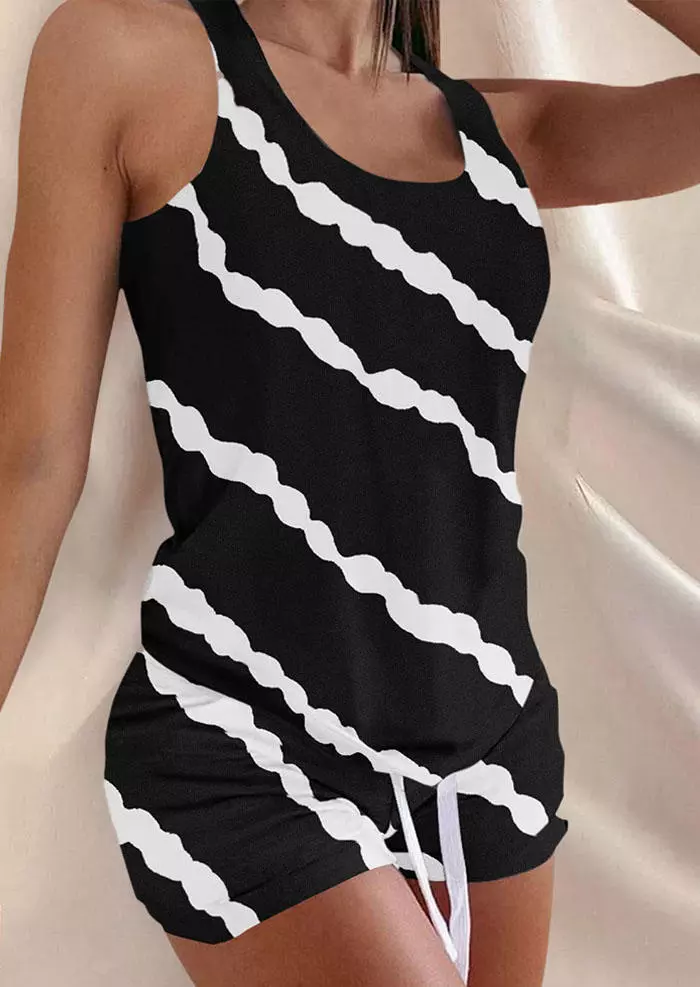 Striped Tie Dye Racerback Tank And Tie Shorts Pajamas Set 3 Striped Tie Dye Racerback Tank And Tie Shorts Pajamas Set