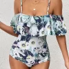 Floral Ruffled Cold Shoulder One-Piece Swimsuit 1 Floral Ruffled Cold Shoulder One-Piece Swimsuit -Garment Sale Store SCM013480 1 22806545836050 124