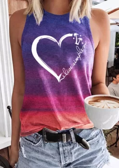 Live Simple Gradient Coconut Tree Heart Tank