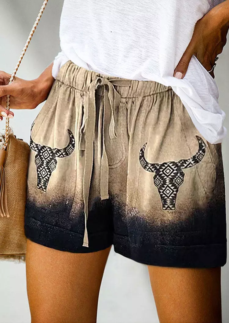 Aztec Geometric Steer Skull Pocket Tie Shorts 4 Aztec Geometric Steer Skull Pocket Tie Shorts - Image 2