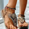 Rhinestone Ethnic Flat Thong Sandals Without Anklet - Brown -Garment Sale Store SCM013584 1 22883689270364 124
