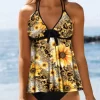 Sunflower Leopard Glitter Criss-Cross Tankini Set