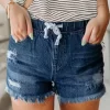 Pocket Frayed Hem Drawstring Denim Shorts - Blue 1 Pocket Frayed Hem Drawstring Denim Shorts - Blue -Garment Sale Store SCM013638 1 30252185073180 124