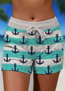 Anchor Striped Drawstring Pocket Shorts