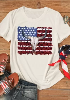 American Flag Steer Skull O-Neck T-Shirt Tee - Apricot 8 American Flag Steer Skull O-Neck T-Shirt Tee - Apricot -Garment Sale Store SCM013717 1 32815795524742 124