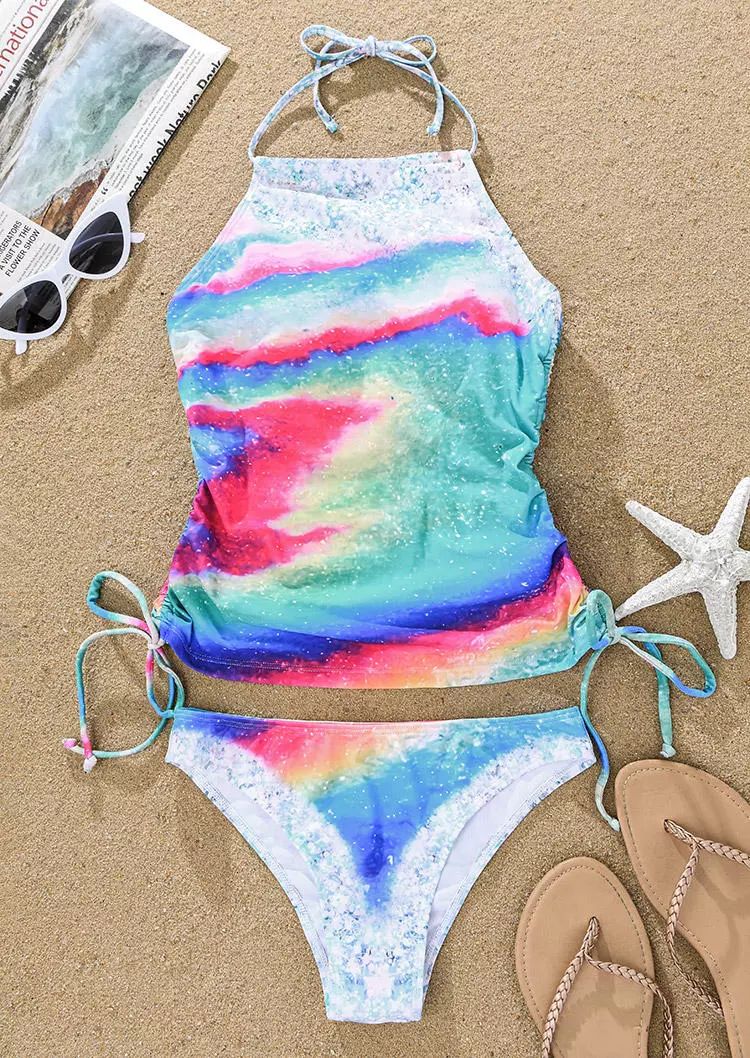 Tie Dye Drawstring Halter Tie Tankini Set 5 Tie Dye Drawstring Halter Tie Tankini Set - Image 3