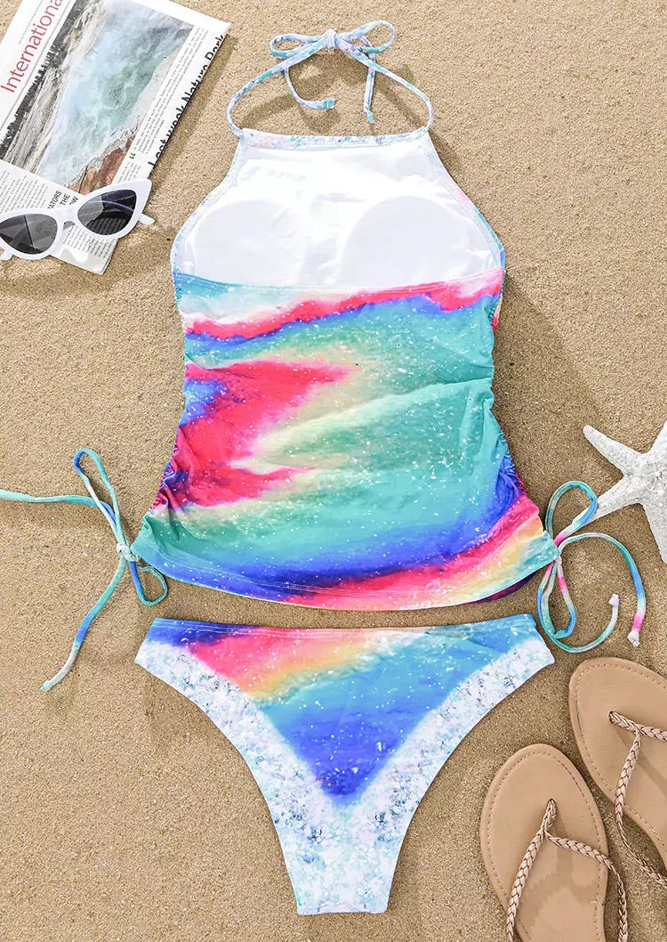 Tie Dye Drawstring Halter Tie Tankini Set 6 Tie Dye Drawstring Halter Tie Tankini Set - Image 4
