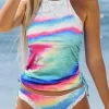 Tie Dye Drawstring Halter Tie Tankini Set