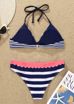 Striped Color Block Halter Bikini Set -Garment Sale Store SCM013758 2 32826125669275 124