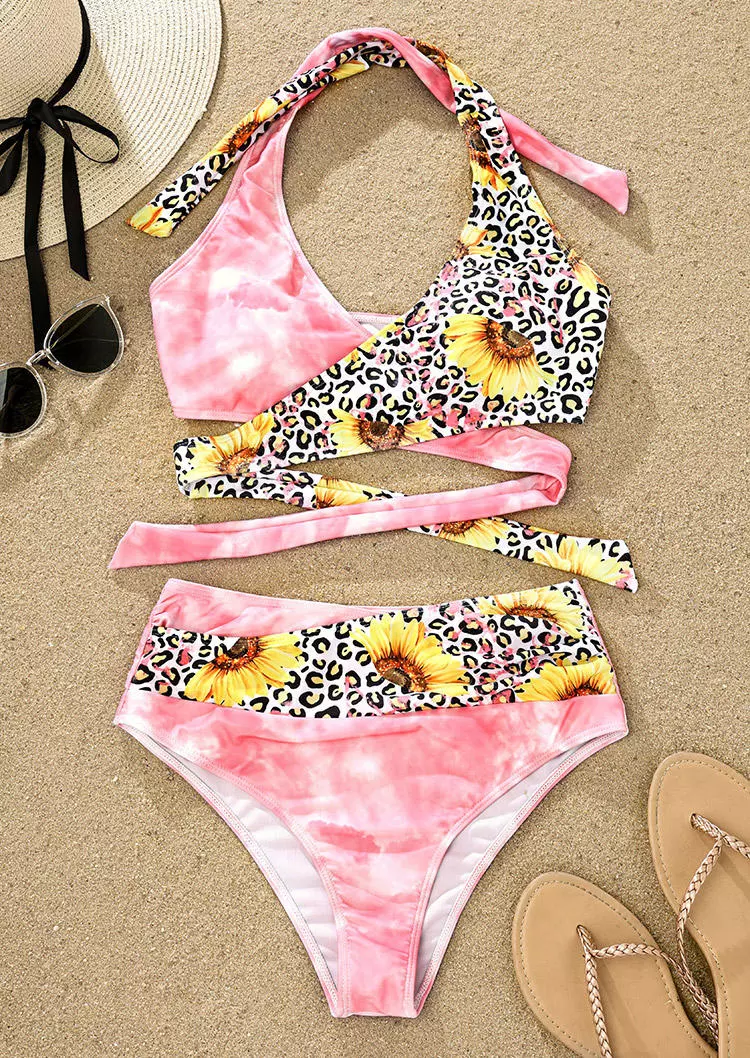 Sunflower Leopard Halter Tie Bikini Set - Pink 5 Sunflower Leopard Halter Tie Bikini Set - Pink - Image 3