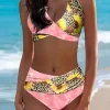 Sunflower Leopard Halter Tie Bikini Set - Pink