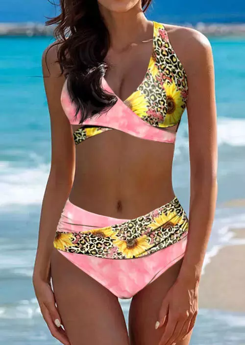 Sunflower Leopard Halter Tie Bikini Set - Pink 3 Sunflower Leopard Halter Tie Bikini Set - Pink