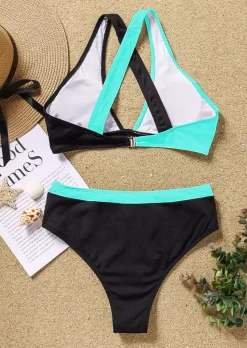 Color Block Criss-Cross Hollow Out Bikini Set - Lake Blue -Garment Sale Store SCM013803 1 30200343601403 124