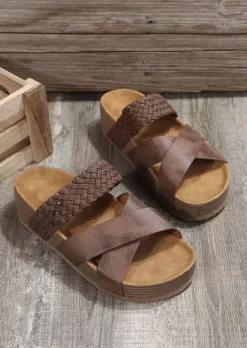 Criss-Cross Round Toe Flat Slippers - Coffee 8 Criss-Cross Round Toe Flat Slippers - Coffee -Garment Sale Store SCM014169 3 31691045398326 124