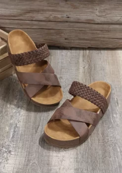 Criss-Cross Round Toe Flat Slippers - Coffee 9 Criss-Cross Round Toe Flat Slippers - Coffee -Garment Sale Store SCM014169 3 31691045431991 124