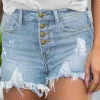 Pocket Button Frayed Denim Shorts - Light Blue -Garment Sale Store SCM014232 1 40129939986445 124