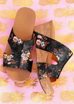 Floral Round Toe Wedge Slippers - Black 9 Floral Round Toe Wedge Slippers - Black -Garment Sale Store SCM014275 1 31366000448410 124