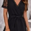 Lace Splicing Tie V-Neck Romper - Black 1 Lace Splicing Tie V-Neck Romper - Black -Garment Sale Store SCM014313 1 32300807547880 124
