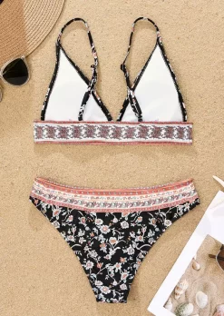 Floral Adjustable Strap Bikini Set - Black -Garment Sale Store SCM014334 1 32136344404997 124