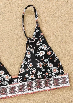 Floral Adjustable Strap Bikini Set - Black -Garment Sale Store SCM014334 1 32136344442547 124