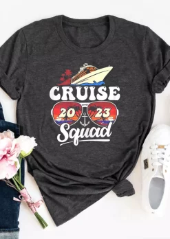 Cruise Squad 2023 Glasses Anchor T-Shirt Tee - Dark Grey -Garment Sale Store SCM014367 1 31462775507815 124