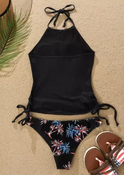 Coconut Tree Drawstring Halter Tie Tankini Set - Black -Garment Sale Store SCM014398 1 32040370374557 124