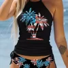 Coconut Tree Drawstring Halter Tie Tankini Set - Black -Garment Sale Store SCM014398 1 32040370738697 124