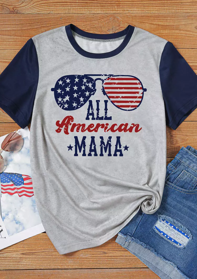 All American Mama Glasses T-Shirt Tee - Light Grey 4 All American Mama Glasses T-Shirt Tee - Light Grey - Image 2