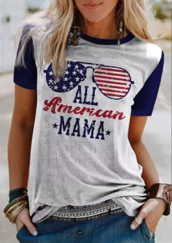 All American Mama Glasses T-Shirt Tee - Light Grey