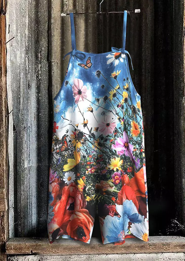 Floral Spaghetti Strap Overall Romper 4 Floral Spaghetti Strap Overall Romper - Image 2