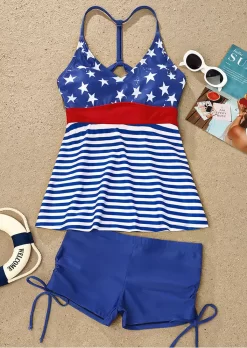 American Flag Striped Criss-Cross Tie Tankini Set - Blue -Garment Sale Store SCM014511 1 32972450259650 124