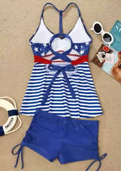 American Flag Striped Criss-Cross Tie Tankini Set - Blue -Garment Sale Store SCM014511 1 32972450294203 124