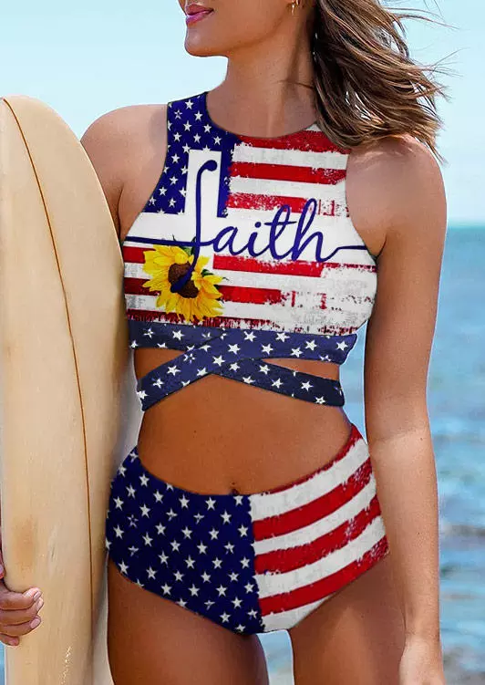 American Flag Sunflower Criss-Cross Bikini Set 3 American Flag Sunflower Criss-Cross Bikini Set